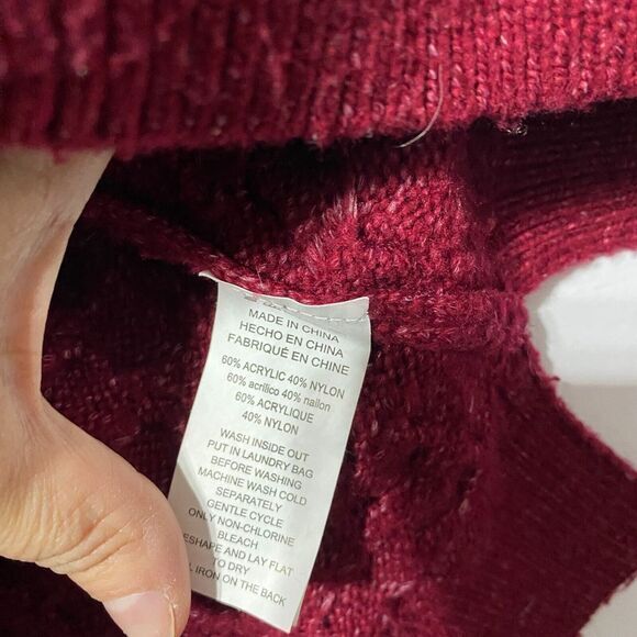Michael Kors Sweater Women XL Wine Red Long Sleeve Cableknit Turtleneck Pullover - Picture 7 of 12
